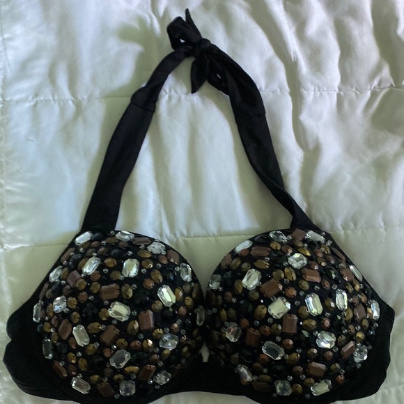 VICTORIA'S SECRET Black embellished Bombshell Y2K Rhinestone Bikini Top 36C - Picture 5 of 6